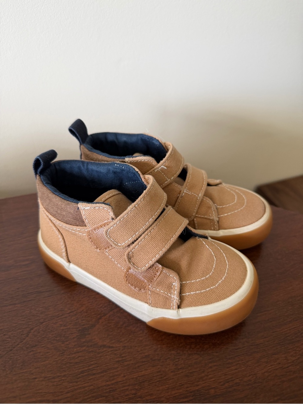 Old Navy Kids Tan Canvas High-Top Sneakers with Velcro Straps